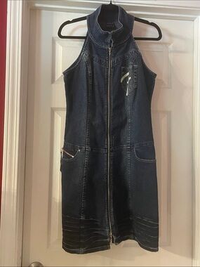 FUBU Dark Indigo Zip-Front Denim Dress  Vintage,Y2K,90s,Retro, Throwback